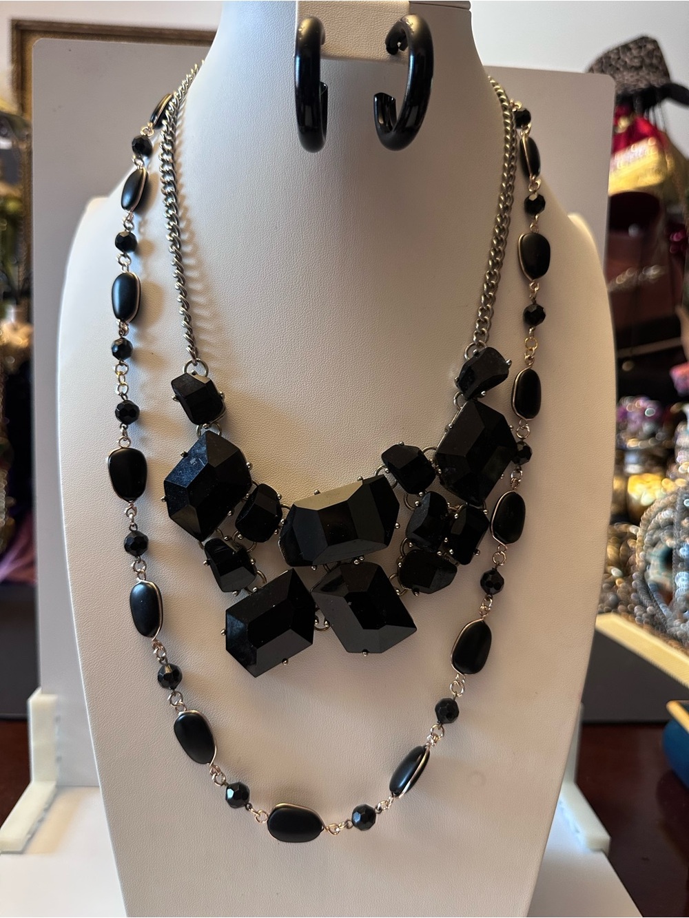 Elegant Vintage Black Statement Necklace Set of 2 - Women Jewelry